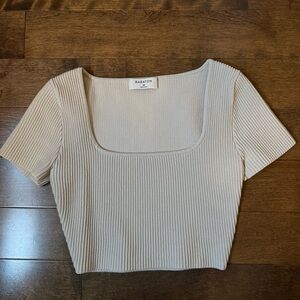 Babaton Beige Ribbed Crop Top